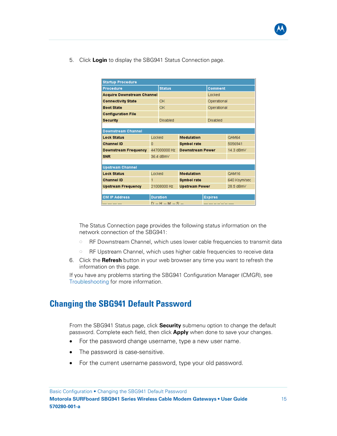 Motorola SBG941E, SBG941UE, 570280-001-a manual Changing the SBG941 Default Password 