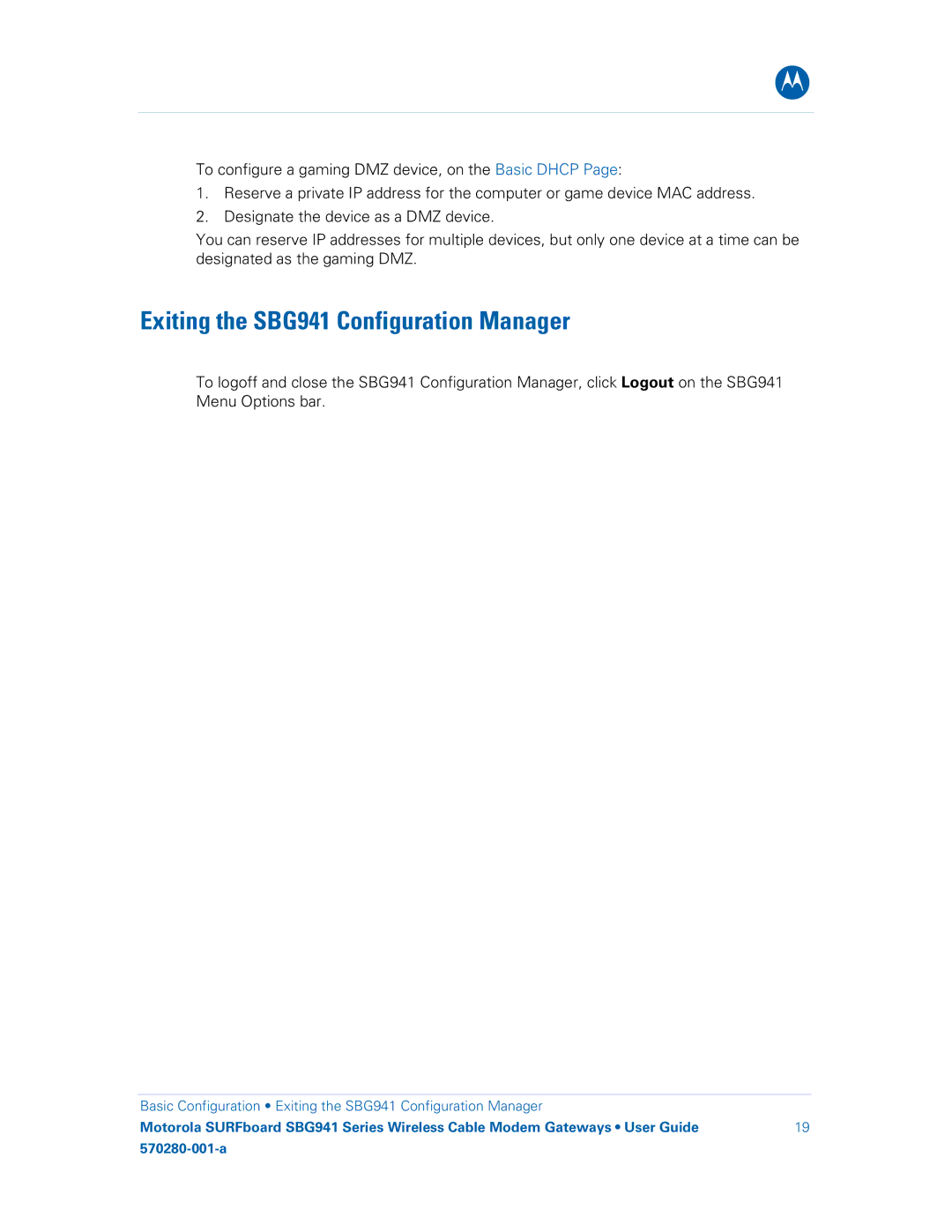 Motorola SBG941E, SBG941UE, 570280-001-a manual Exiting the SBG941 Configuration Manager 