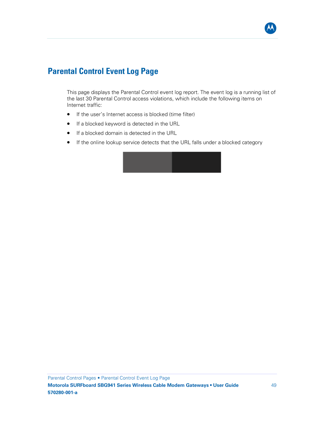 Motorola SBG941UE, 570280-001-a, SBG941E manual Parental Control Event Log 