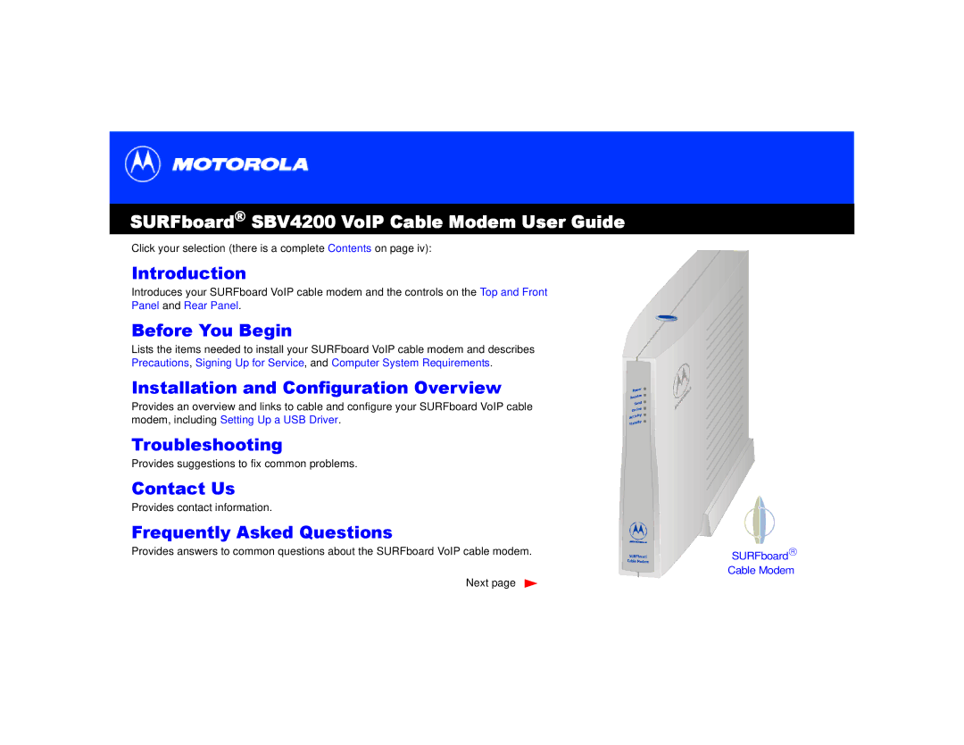 Motorola manual SURFboard SBV4200 VoIP Cable Modem User Guide 