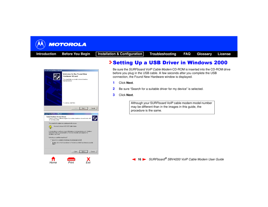 Motorola SBV4200 manual Setting Up a USB Driver in Windows 