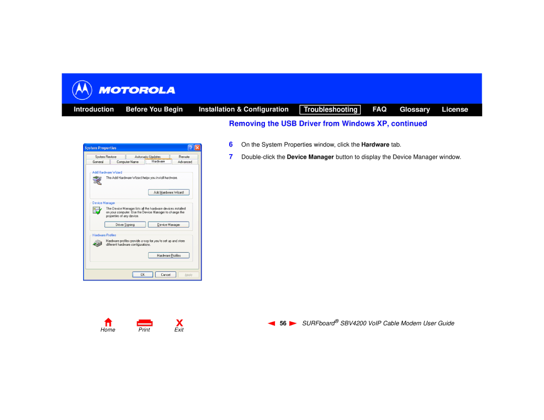 Motorola SBV4200 manual FAQ Glossary License 