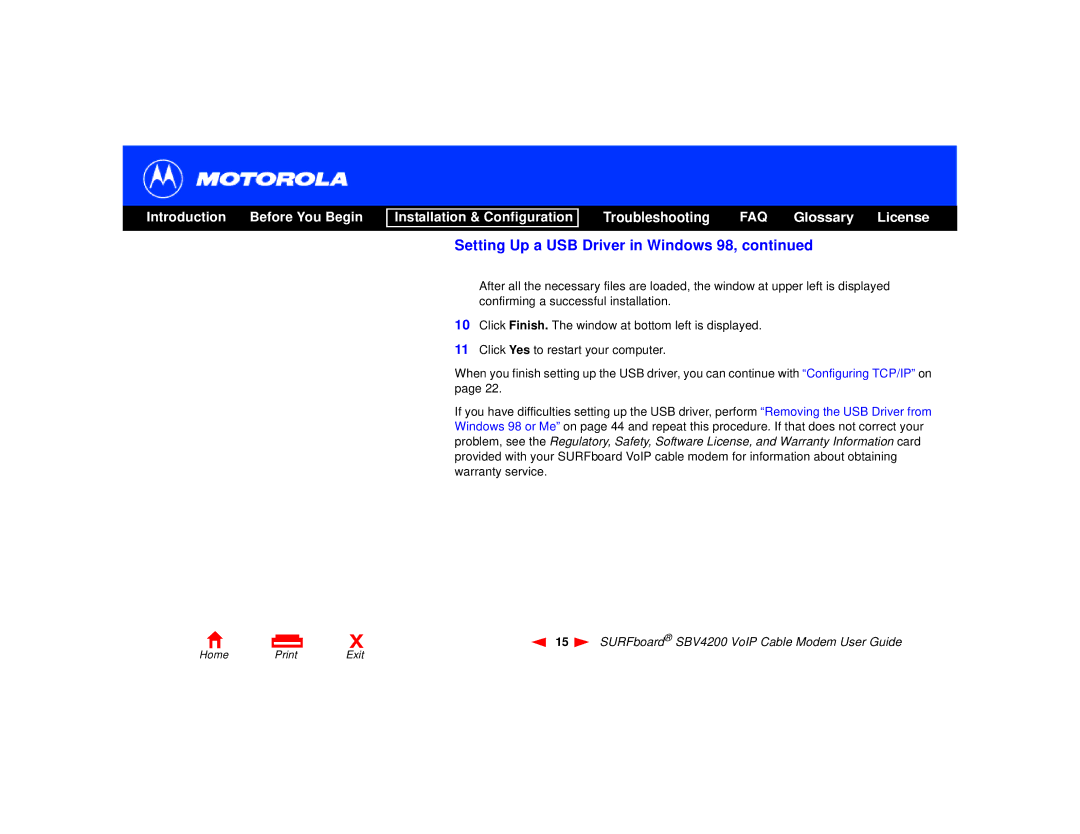 Motorola SBV4200 manual Setting Up a USB Driver in Windows 