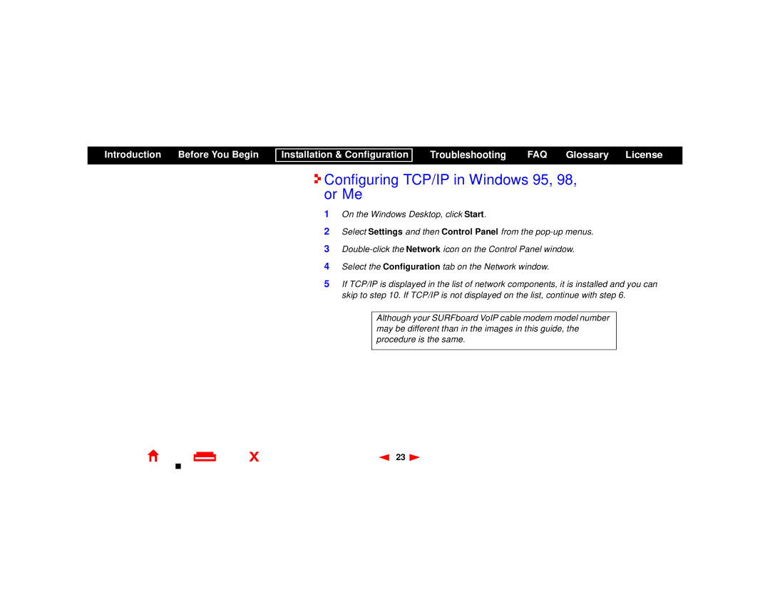 Motorola SBV4200 manual Configuring TCP/IP in Windows 95, 98, or Me 