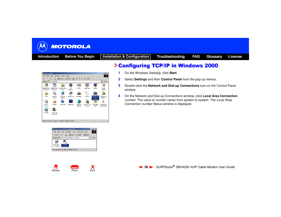 Motorola SBV4200 manual Configuring TCP/IP in Windows 