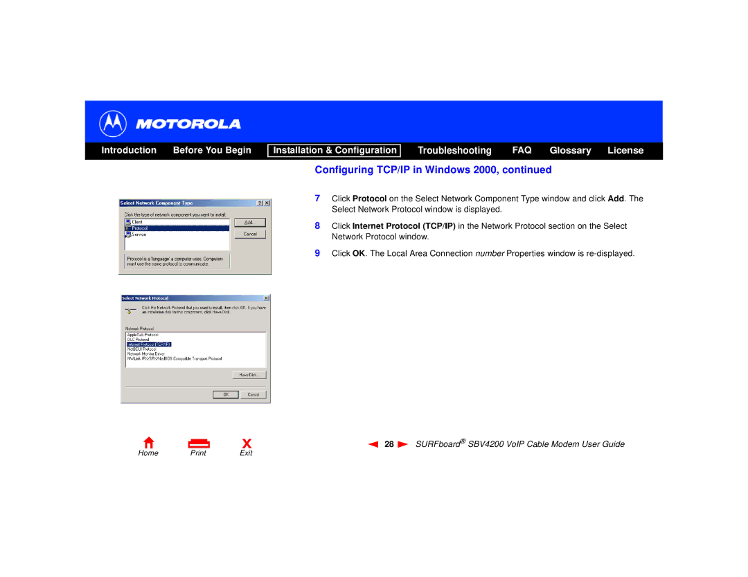 Motorola SBV4200 manual Configuring TCP/IP in Windows 