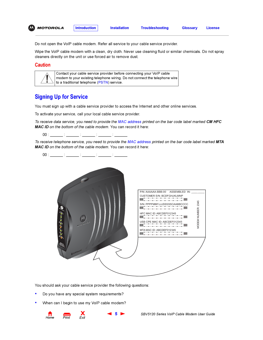 Motorola SBV5120 manual Signing Up for Service 