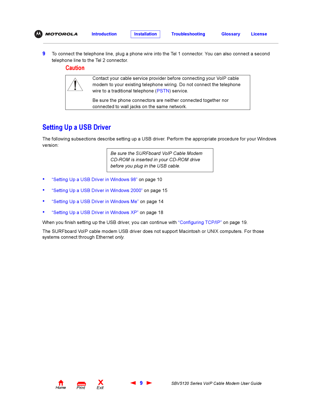 Motorola SBV5120 manual Setting Up a USB Driver 