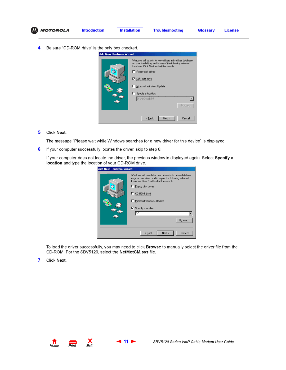 Motorola SBV5120 manual Introduction Installation Troubleshooting Glossary License 