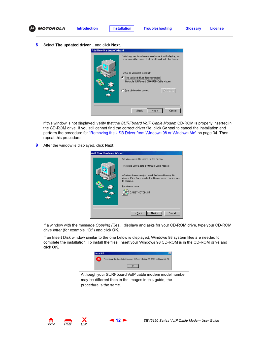 Motorola SBV5120 manual Select The updated driver... and click Next 