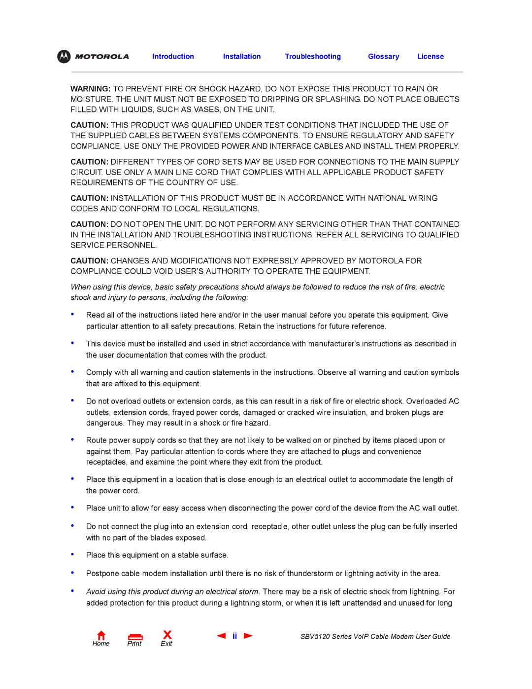 Motorola SBV5120 manual Introduction Installation Troubleshooting Glossary 