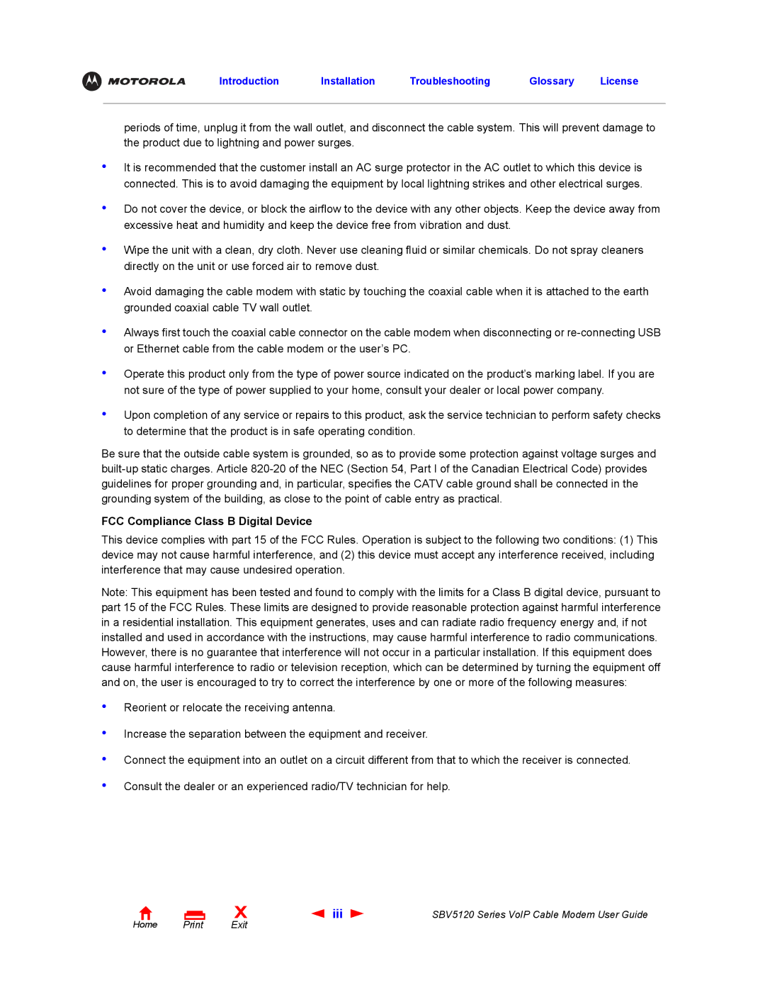 Motorola SBV5120 manual Iii, FCC Compliance Class B Digital Device 