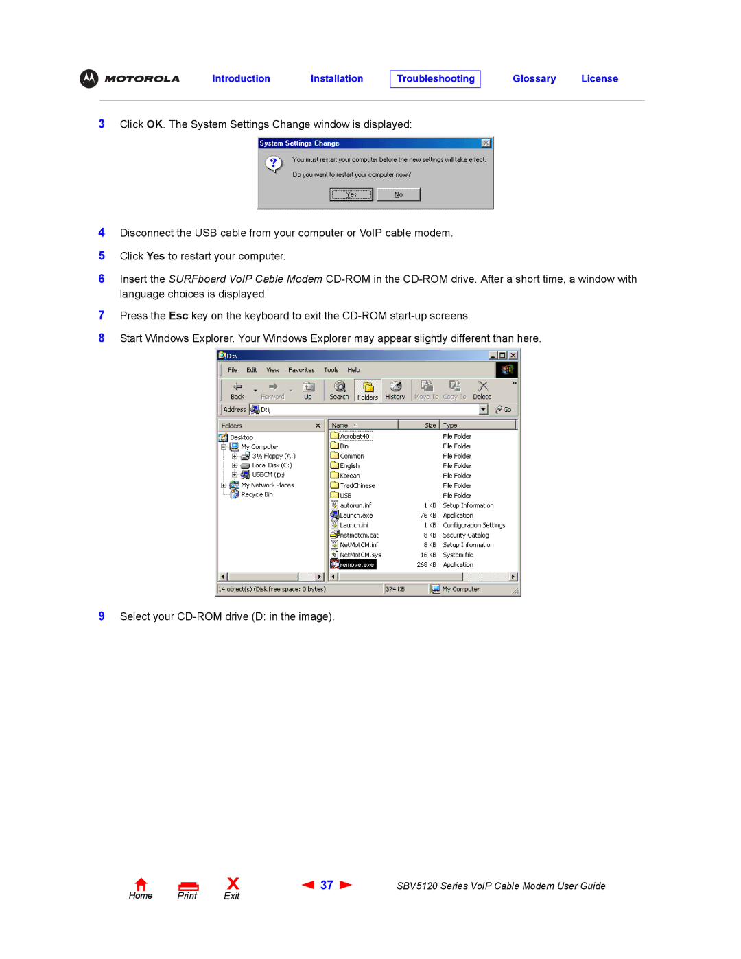 Motorola SBV5120 manual Introduction Installation Troubleshooting Glossary License 