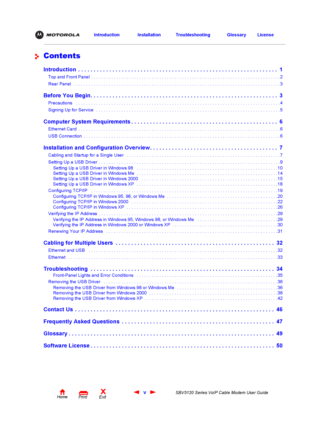 Motorola SBV5120 manual Contents 