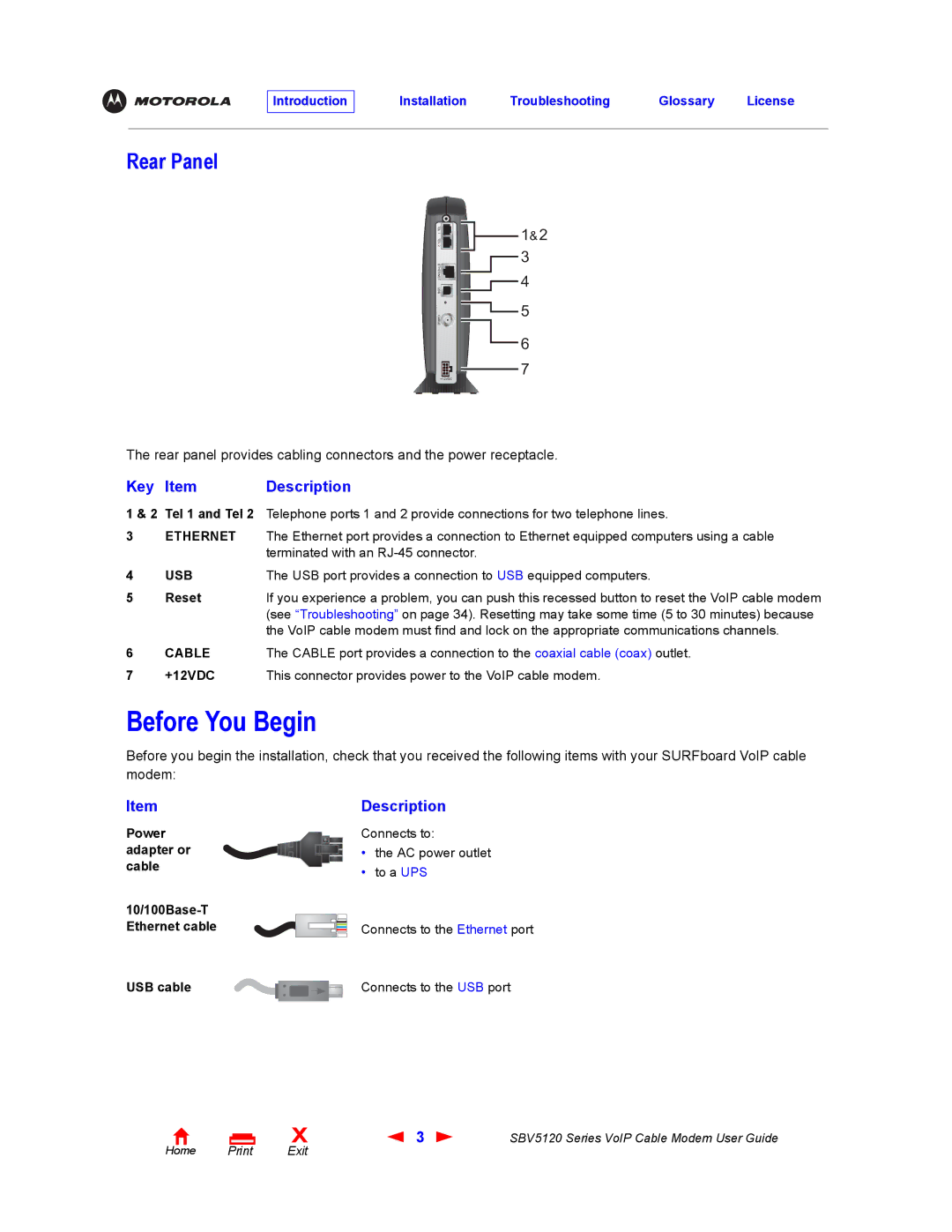 Motorola SBV5120 manual Before You Begin, Rear Panel 