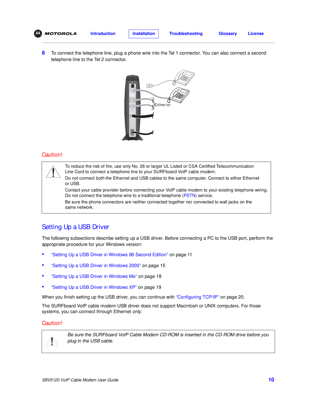 Motorola SBV5120 manual Setting Up a USB Driver, Either/or 