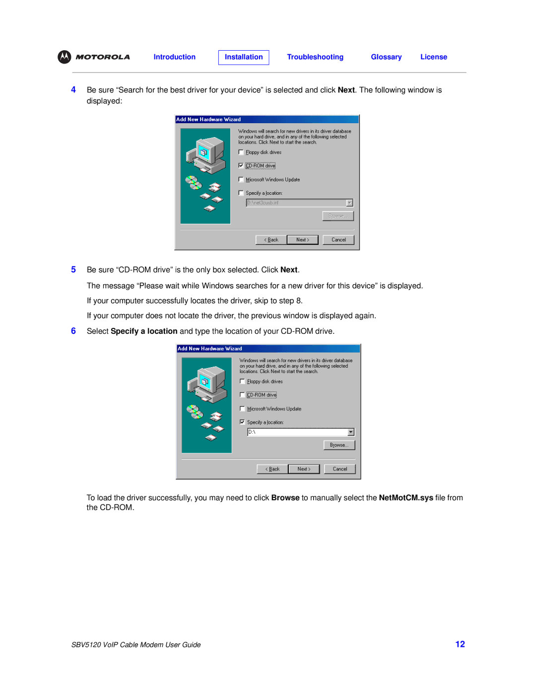 Motorola SBV5120 manual Introduction Installation Troubleshooting Glossary License 