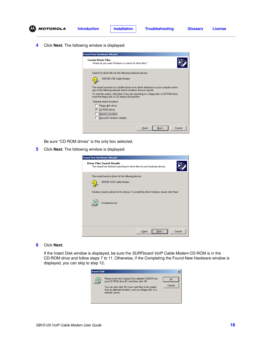 Motorola SBV5120 manual Introduction Installation Troubleshooting Glossary License 