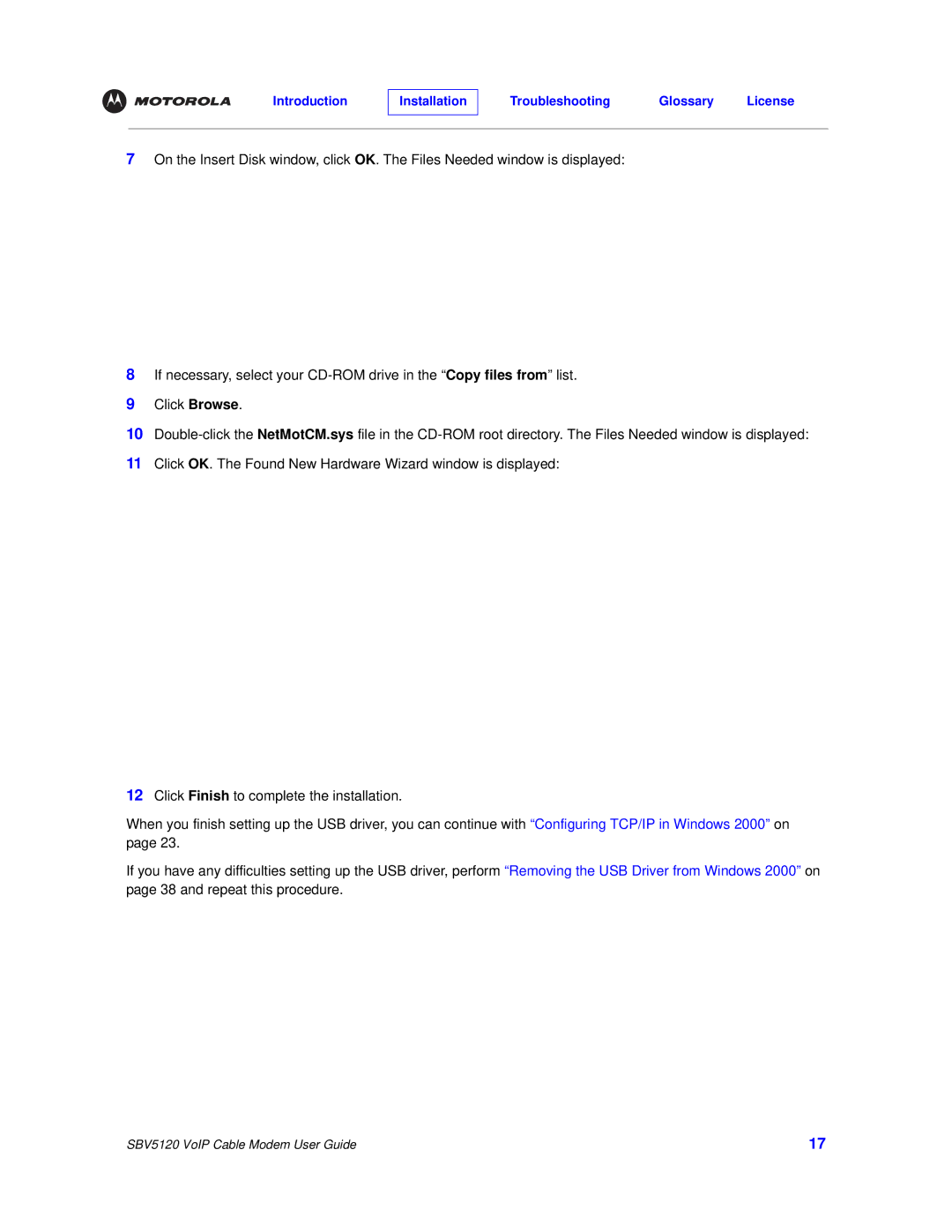 Motorola SBV5120 manual Introduction Installation Troubleshooting Glossary License 