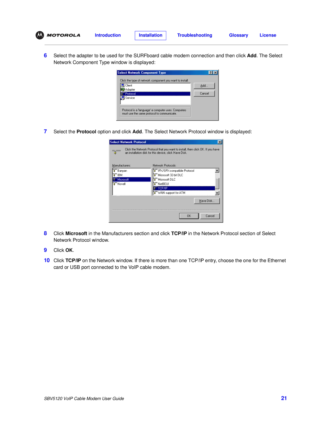 Motorola SBV5120 manual Introduction Installation Troubleshooting Glossary License 