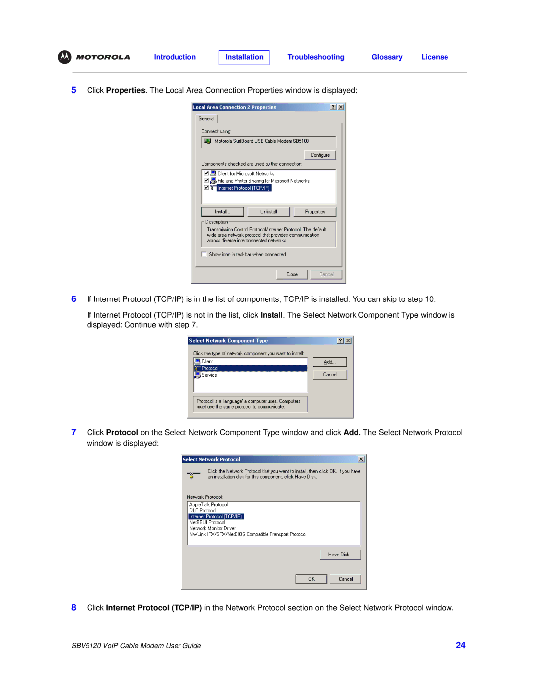 Motorola SBV5120 manual Introduction Installation Troubleshooting Glossary License 