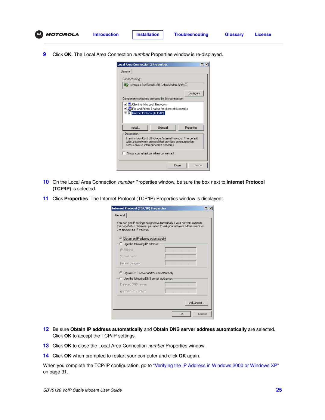 Motorola SBV5120 manual Introduction Installation Troubleshooting Glossary License 