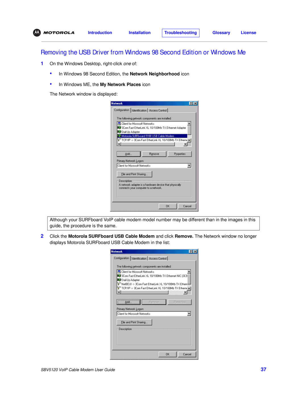 Motorola SBV5120 manual Introduction Installation Troubleshooting Glossary License 