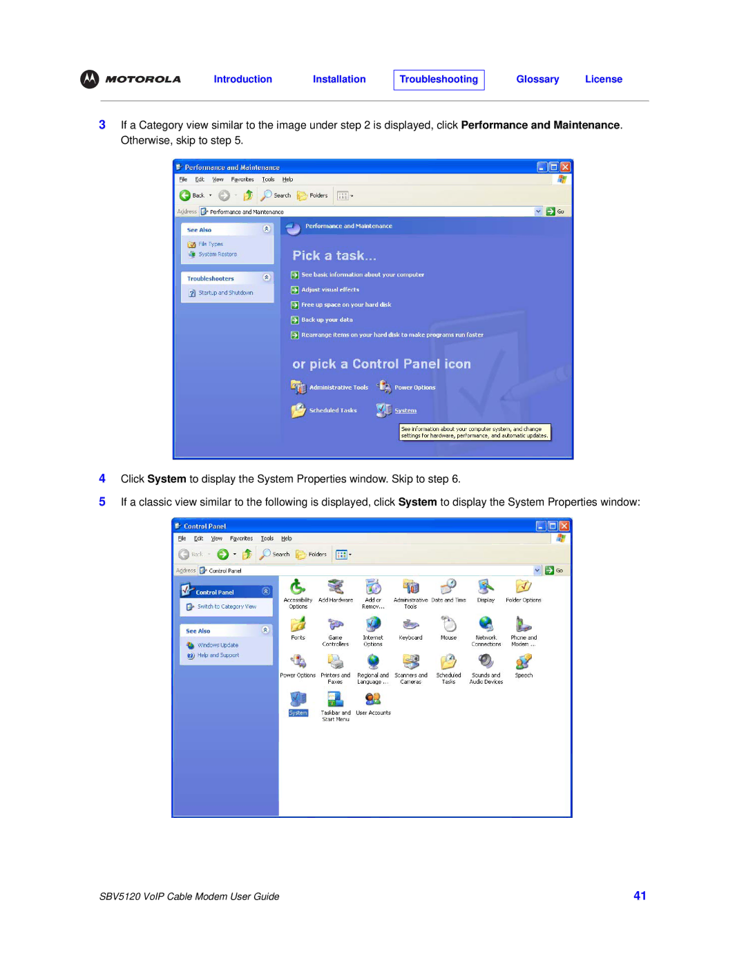 Motorola SBV5120 manual Introduction Installation Troubleshooting Glossary License 