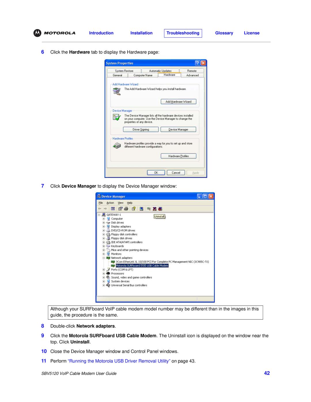 Motorola SBV5120 manual Double-clickNetwork adapters 