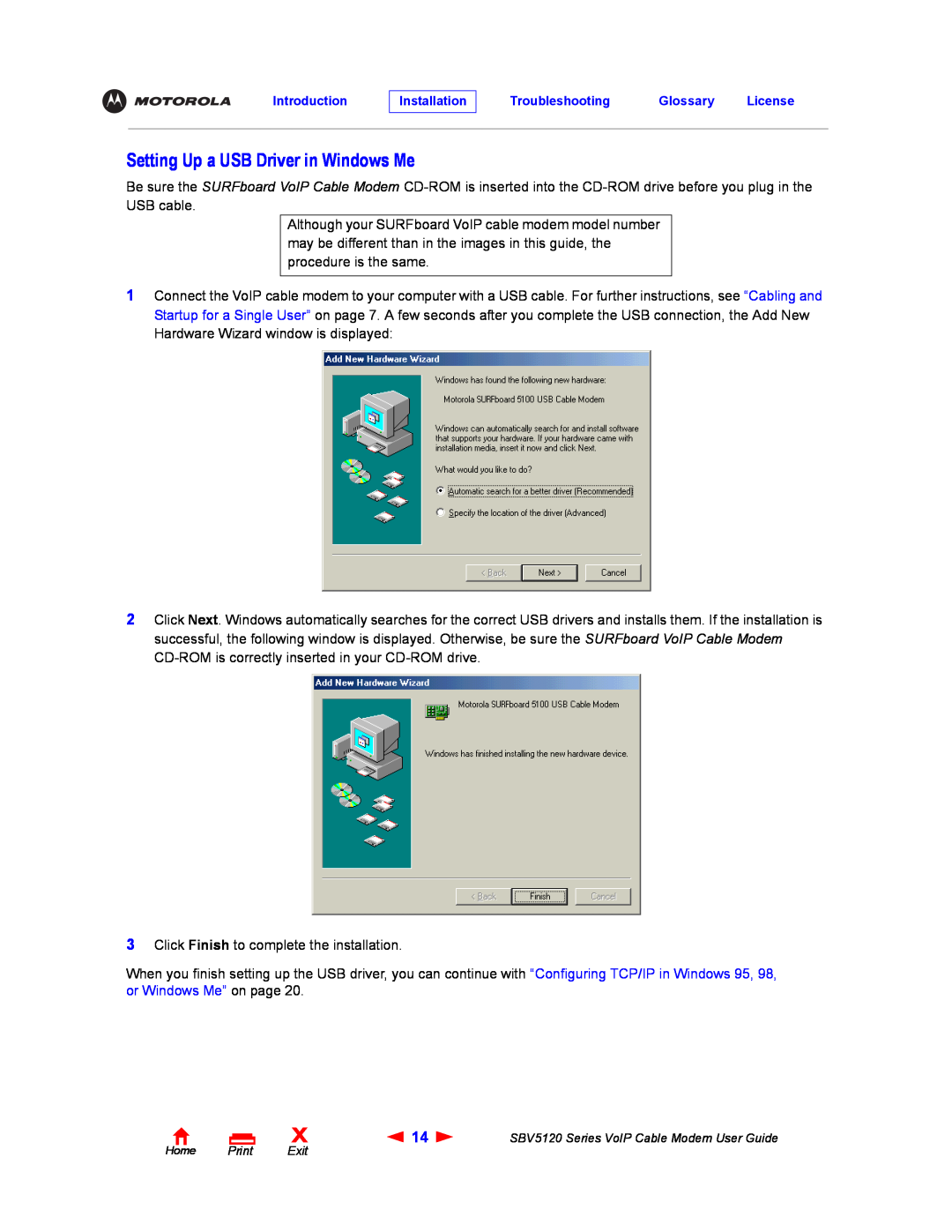 Motorola SBV5120 manual Setting Up a USB Driver in Windows Me 