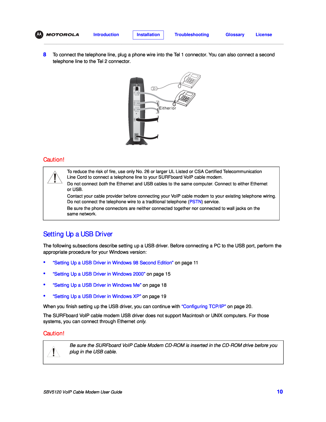 Motorola SBV5120 manual “Setting Up a USB Driver in Windows 98 Second Edition” on page 