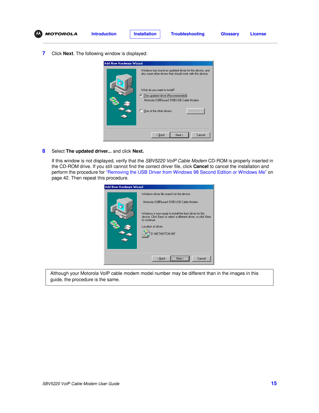 Motorola SBV5220 manual Select The updated driver... and click Next 