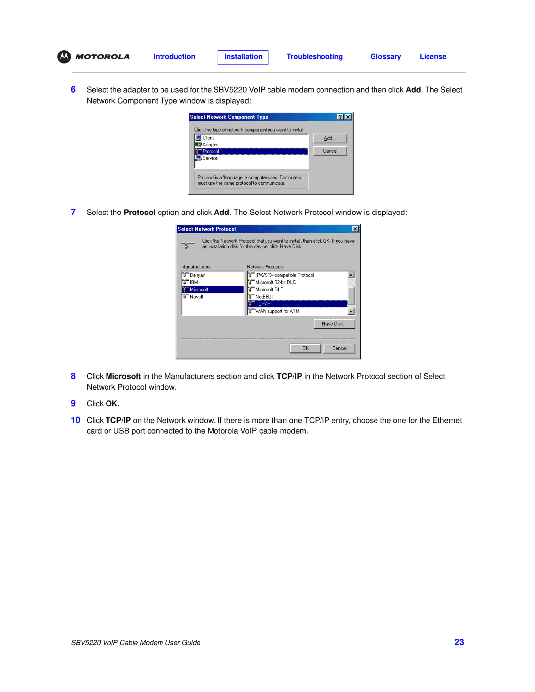 Motorola SBV5220 manual Introduction Installation Troubleshooting Glossary License 