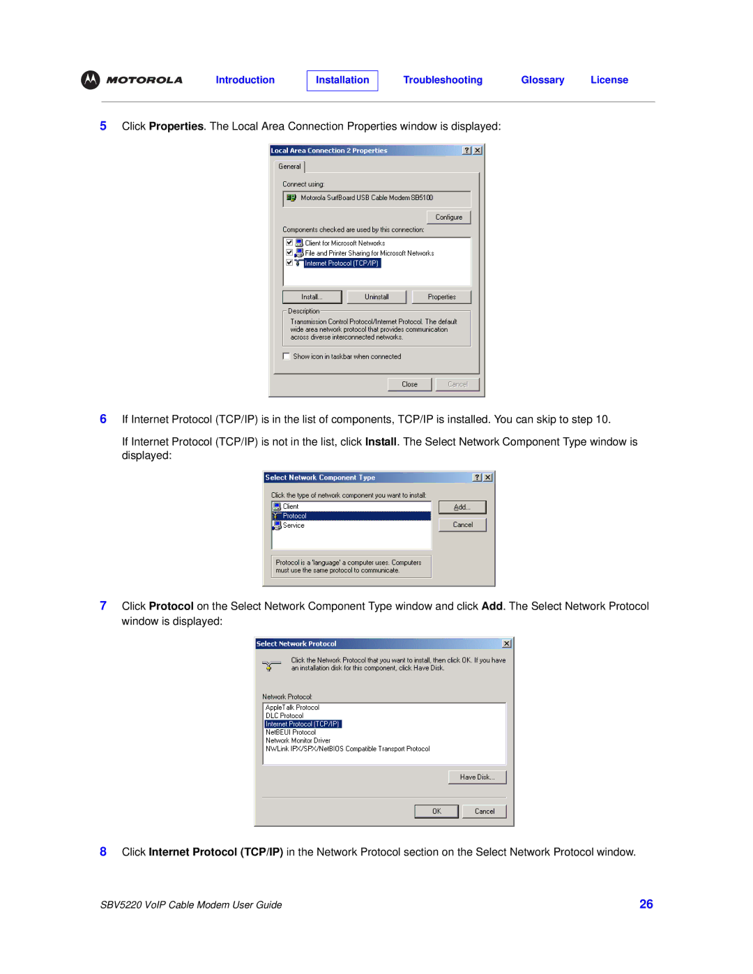 Motorola SBV5220 manual Introduction Installation Troubleshooting Glossary License 