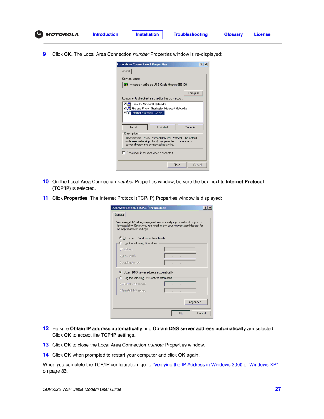 Motorola SBV5220 manual Introduction Installation Troubleshooting Glossary License 