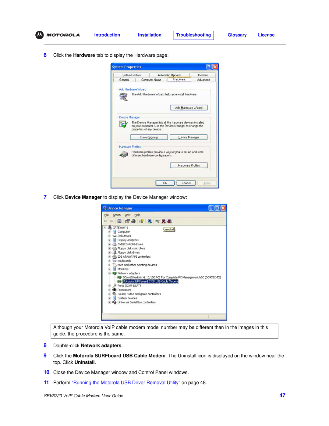 Motorola SBV5220 manual Double-clickNetwork adapters 