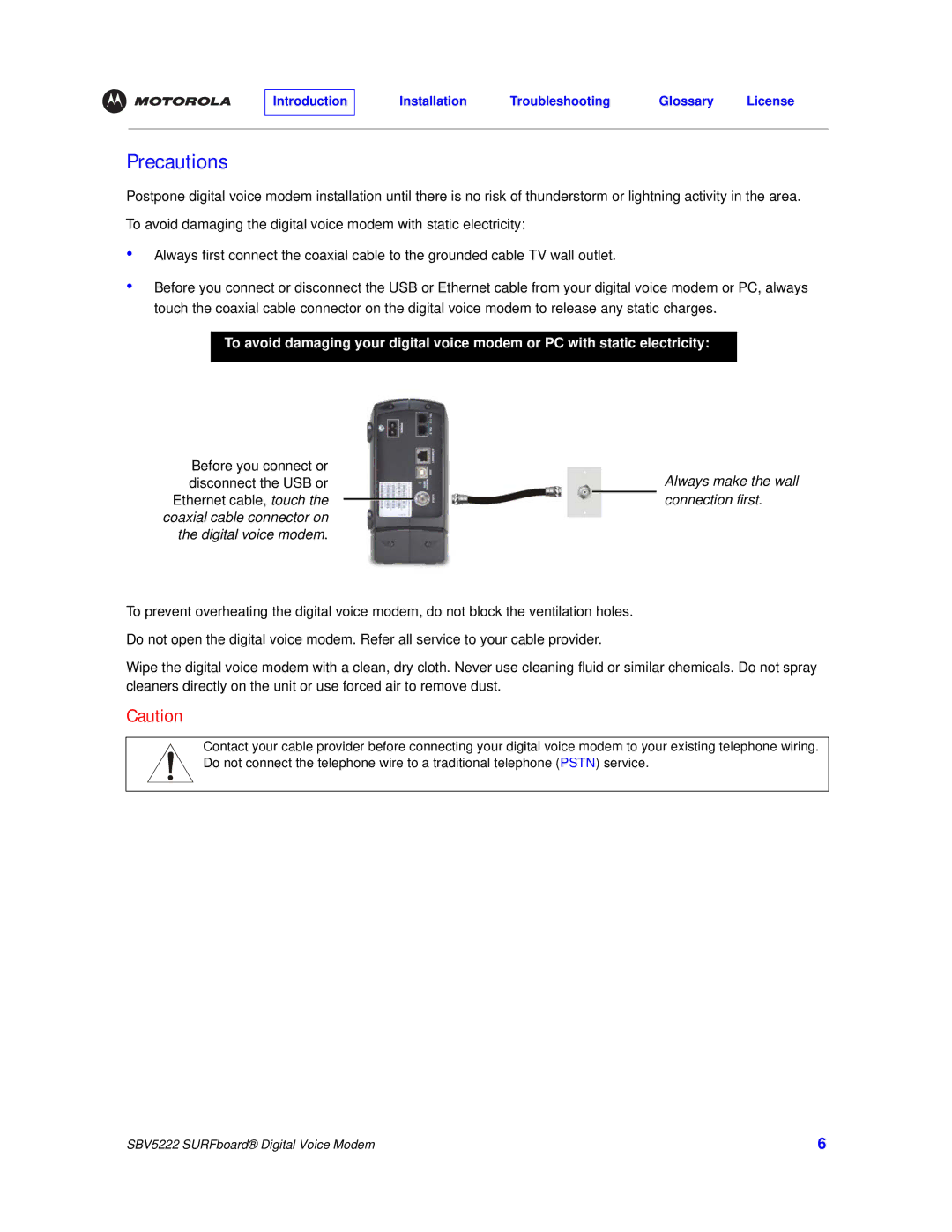 Motorola SBV5222 manual Precautions, Digital voice modem 