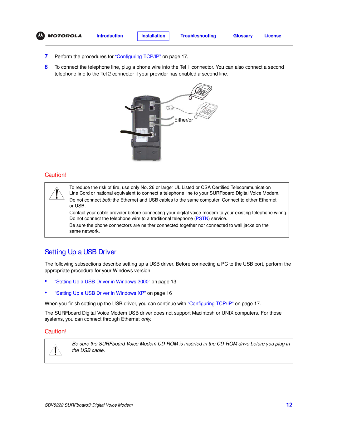 Motorola SBV5222 manual Setting Up a USB Driver 