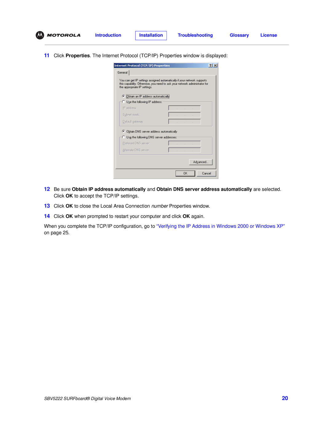 Motorola SBV5222 manual Introduction Installation Troubleshooting Glossary License 