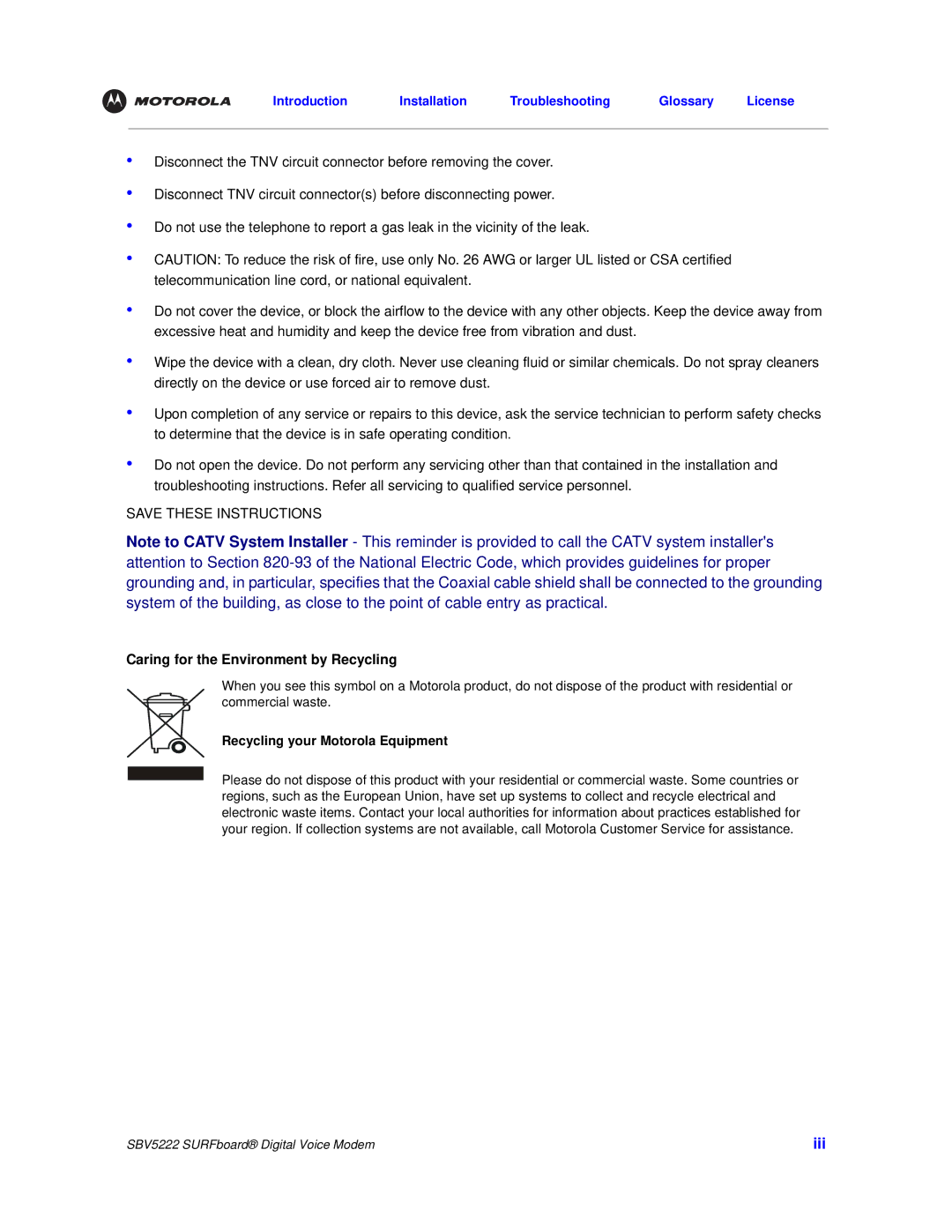 Motorola SBV5222 manual Iii 