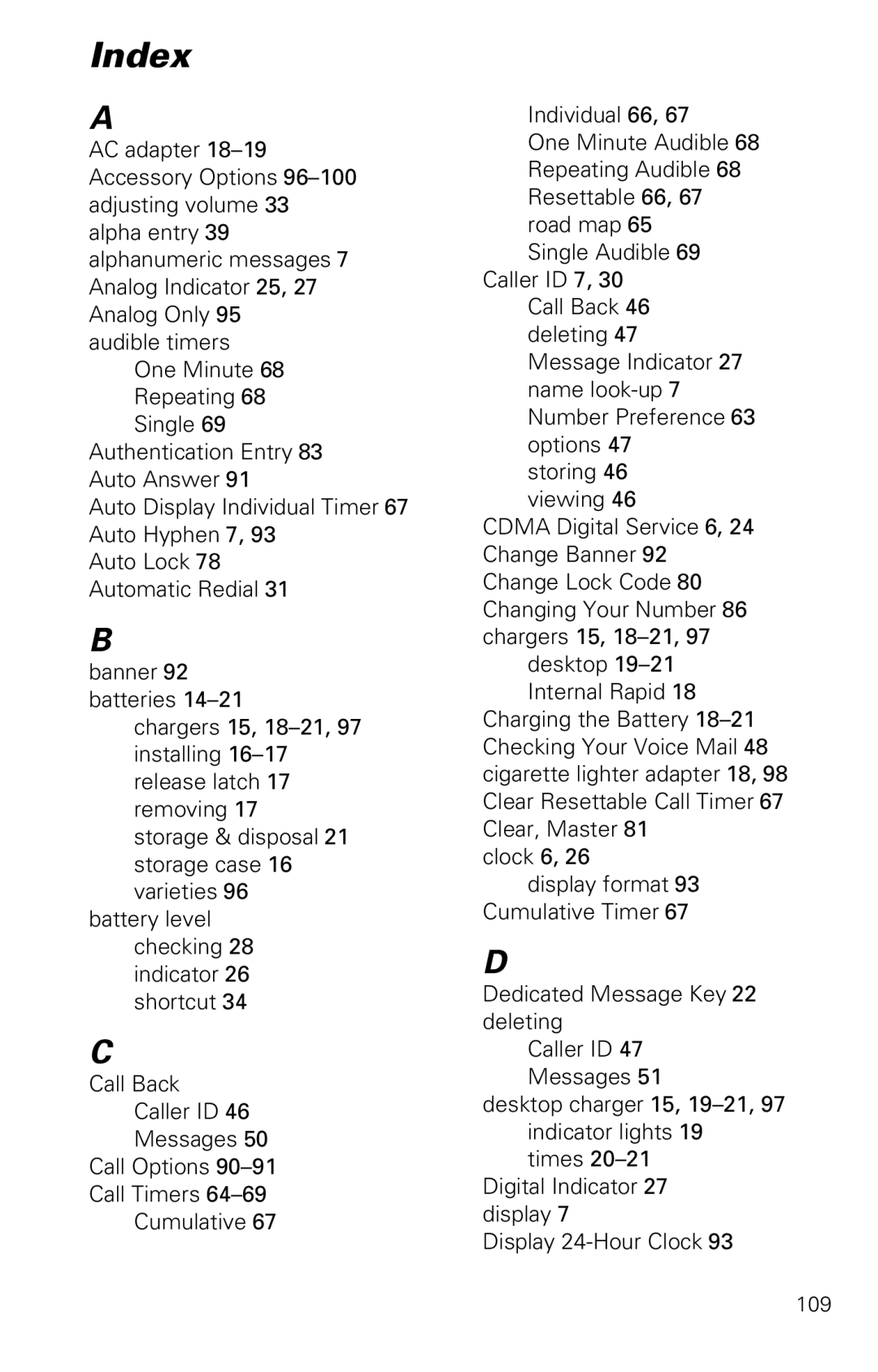 Motorola SC-725 specifications Index 