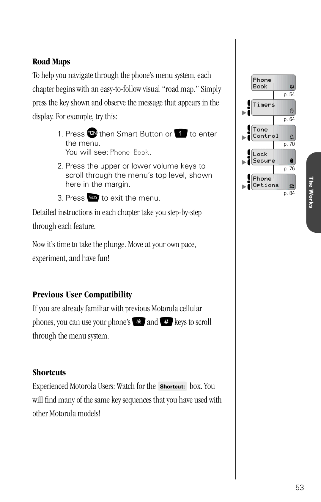 Motorola SC-725 specifications Road Maps, Previous User Compatibility, Shortcuts 