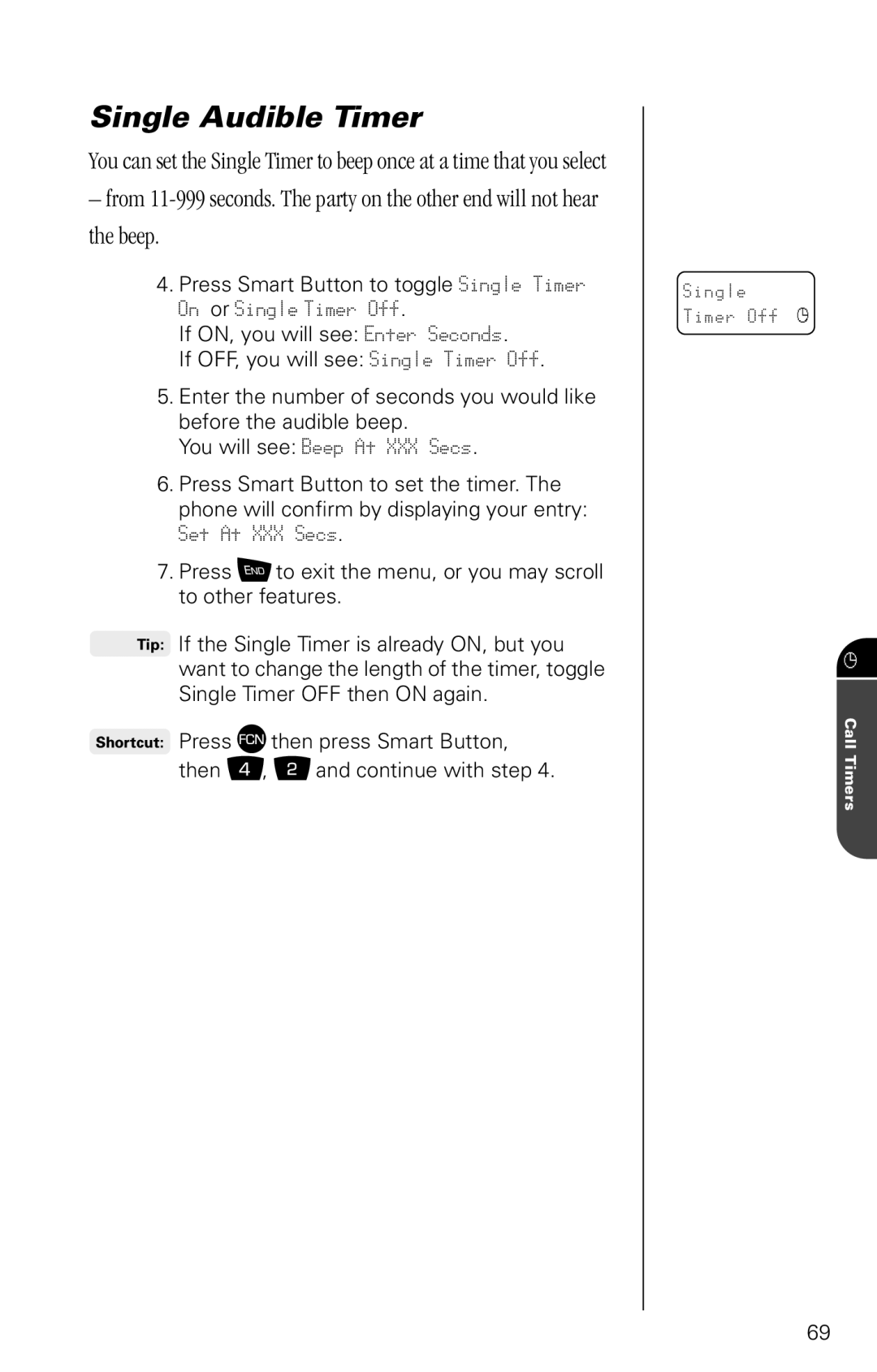 Motorola SC-725 specifications Single Audible Timer 