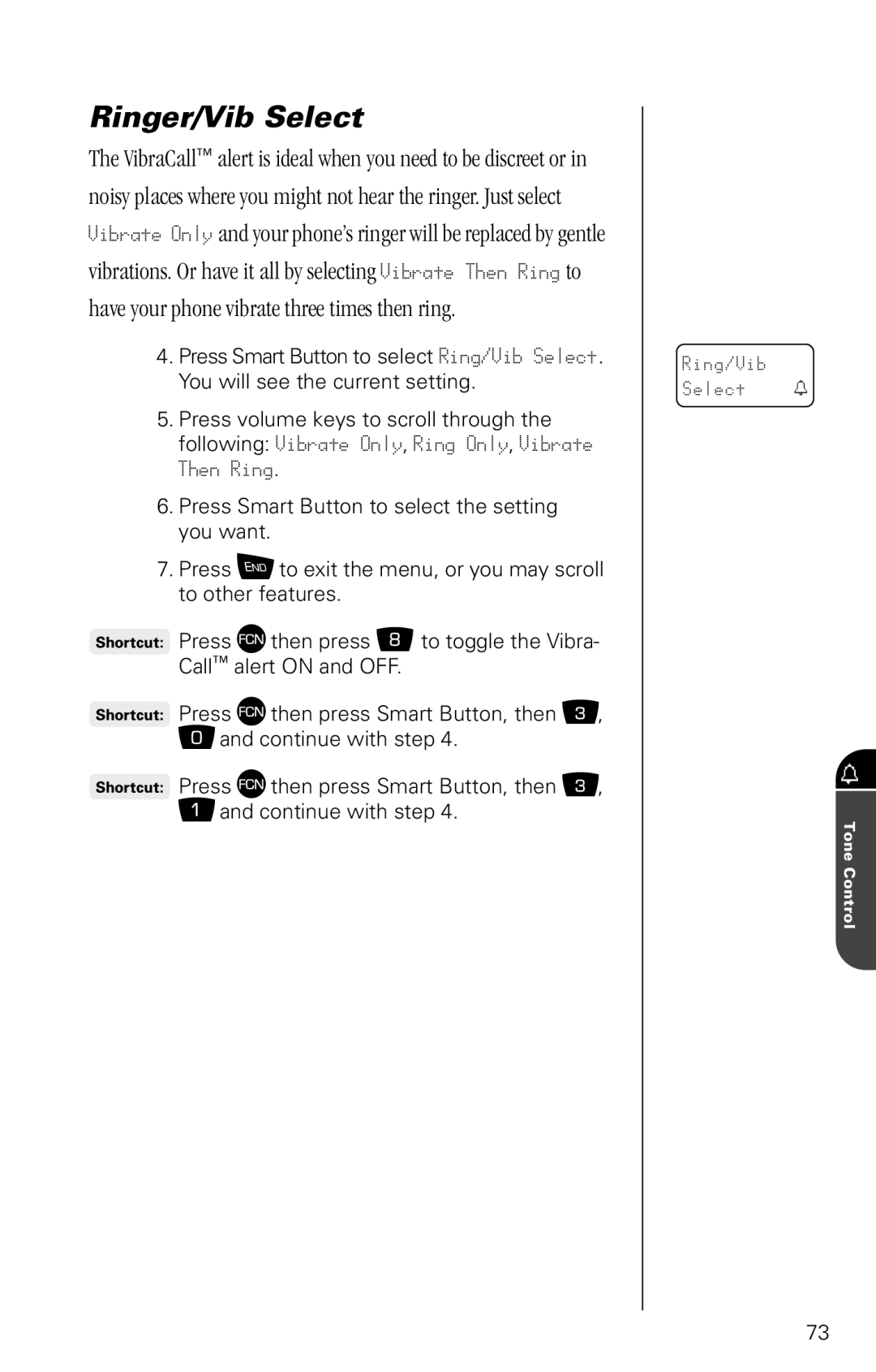 Motorola SC-725 specifications Ringer/Vib Select 