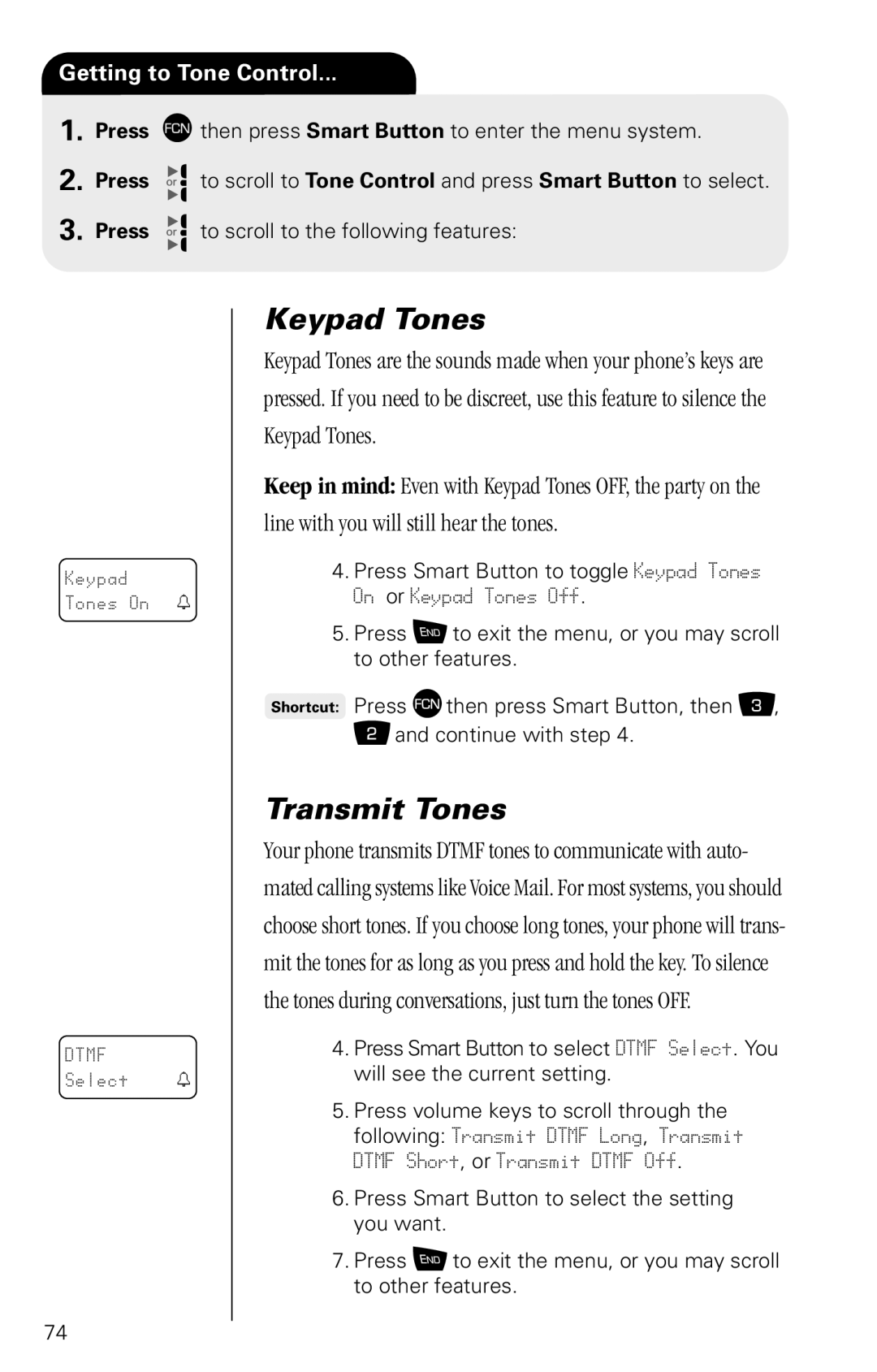 Motorola SC-725 specifications Keypad Tones, Transmit Tones 