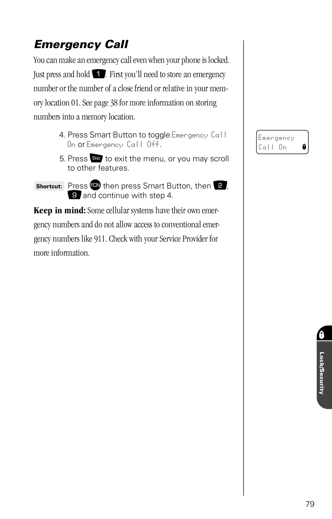 Motorola SC-725 specifications Emergency Call 