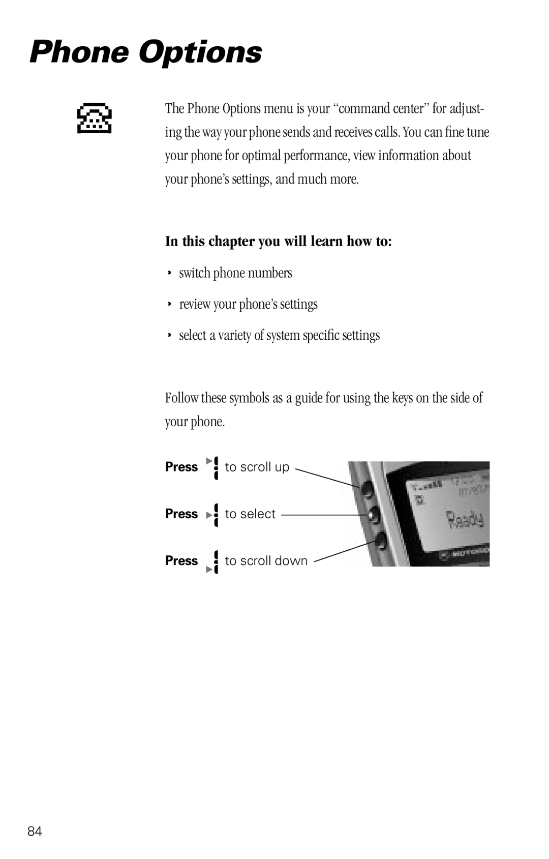 Motorola SC-725 specifications Phone Options 