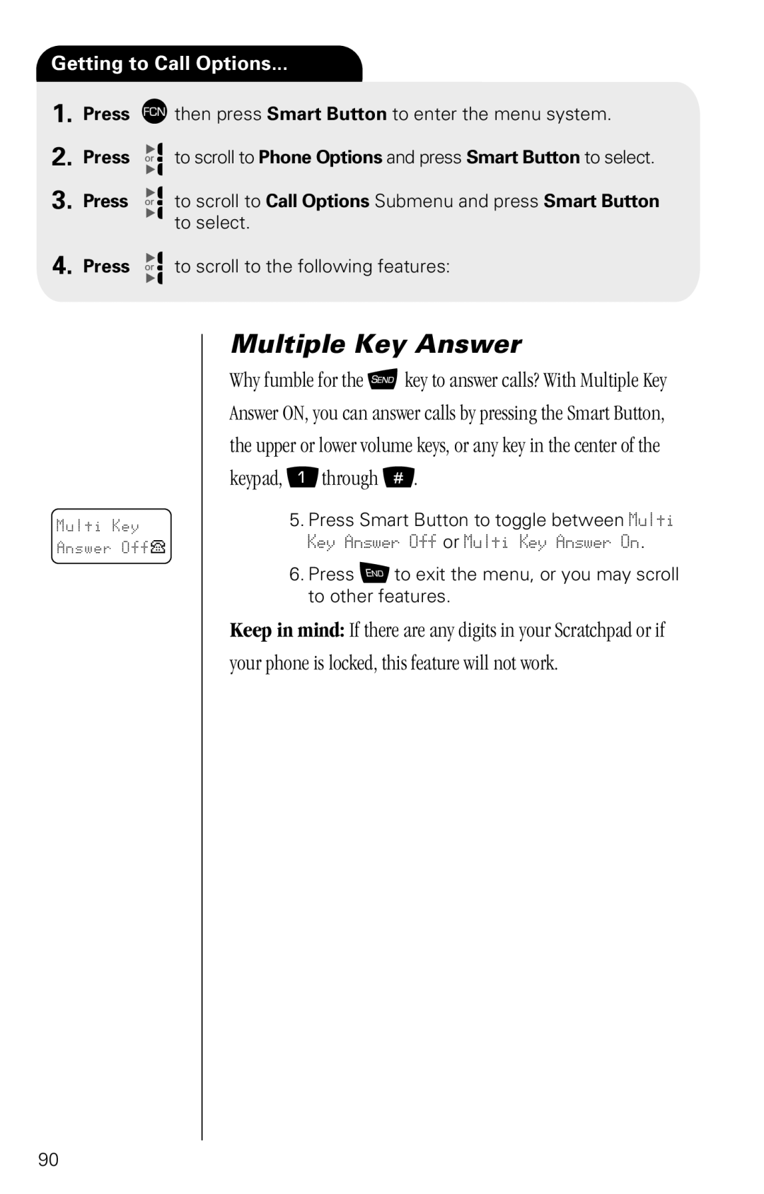 Motorola SC-725 specifications Multiple Key Answer, Getting to Call Options 