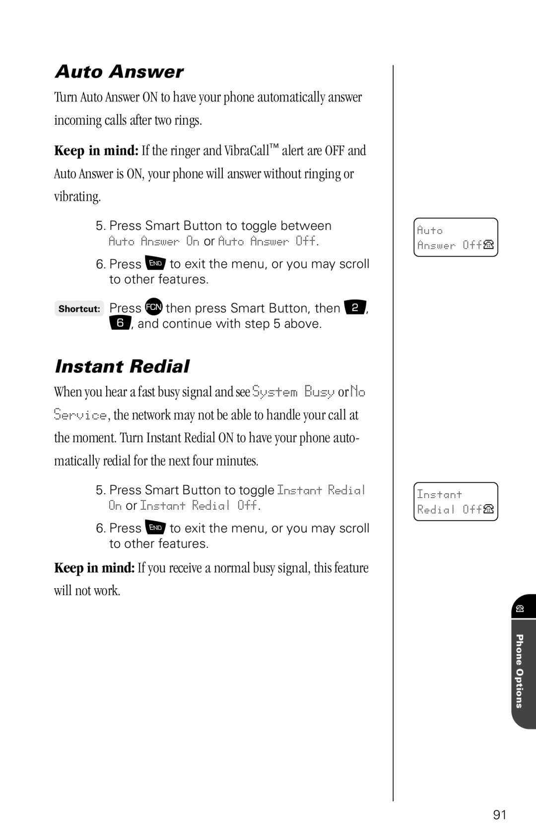 Motorola SC-725 specifications Auto Answer, Instant Redial 