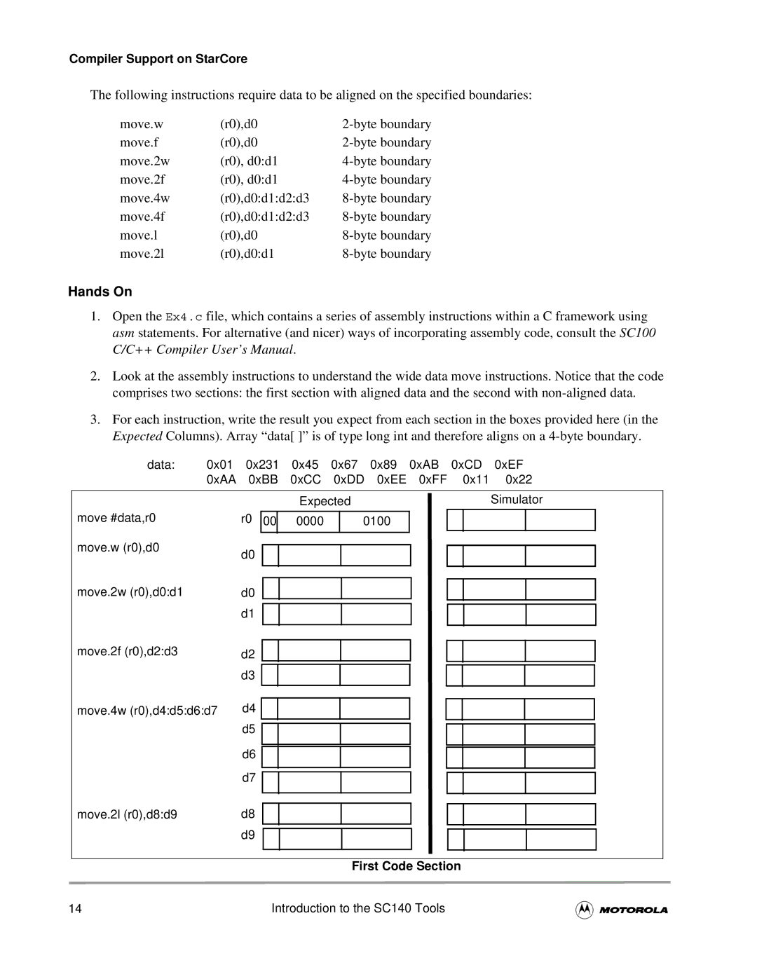 Motorola SC140 user manual First Code Section 